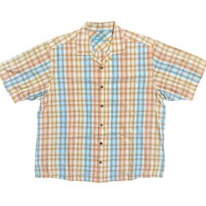 Tommy Bahama Plaid Blue & Green Short Sleeve Button Down Shirt, Men's XL